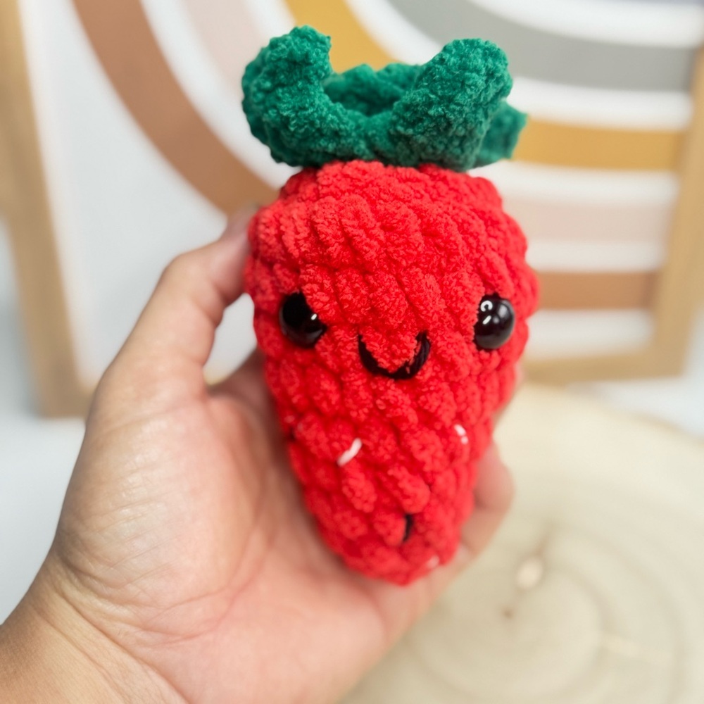 Handmade Crochet Strawberry Plush Amigurumi – Kawaii Stuffed Toy